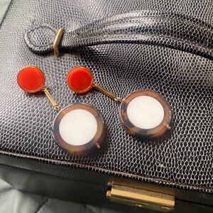 🍊Kate Spade Retro Lucite Tortoise Shell Orange White Dangle Earrings mcm style